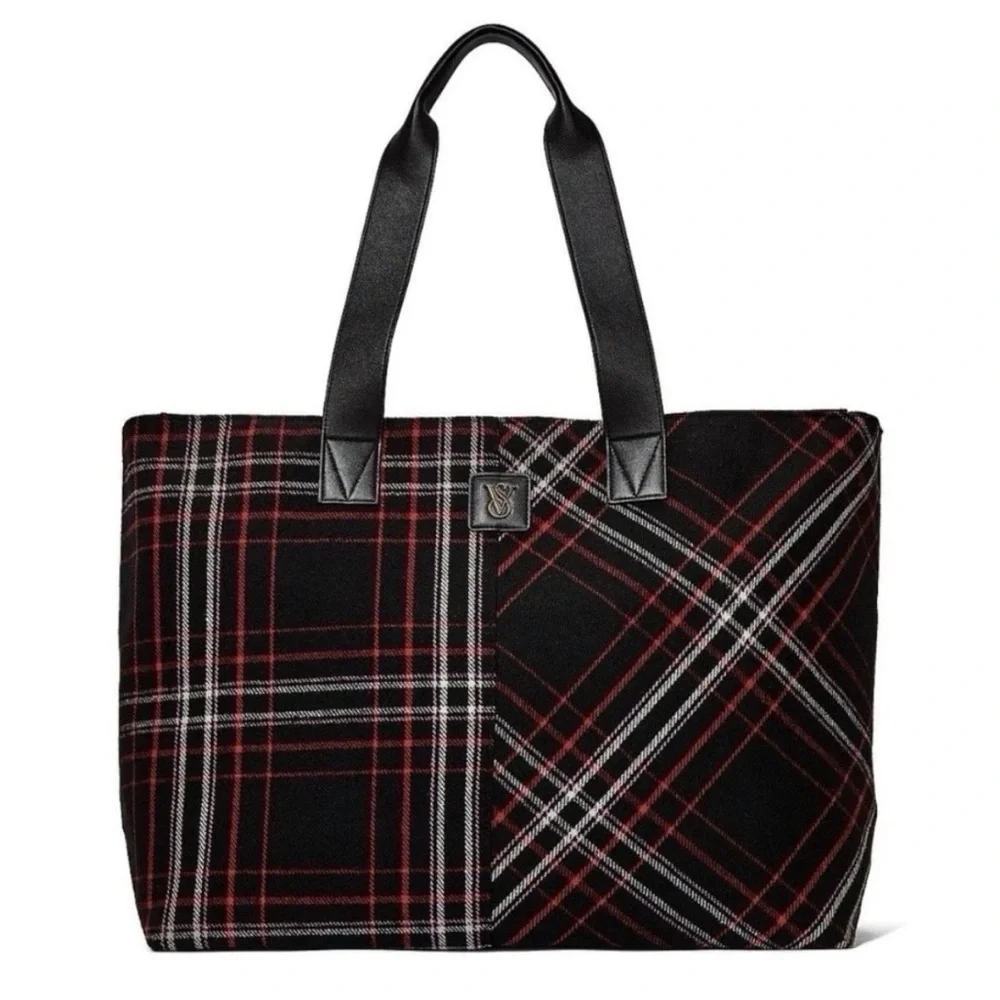 Victorias Secret Plaid Black and Red Tote Bag
